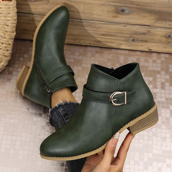 Dam ankelboots med blockklack, spänndetalj, sidodragkedja