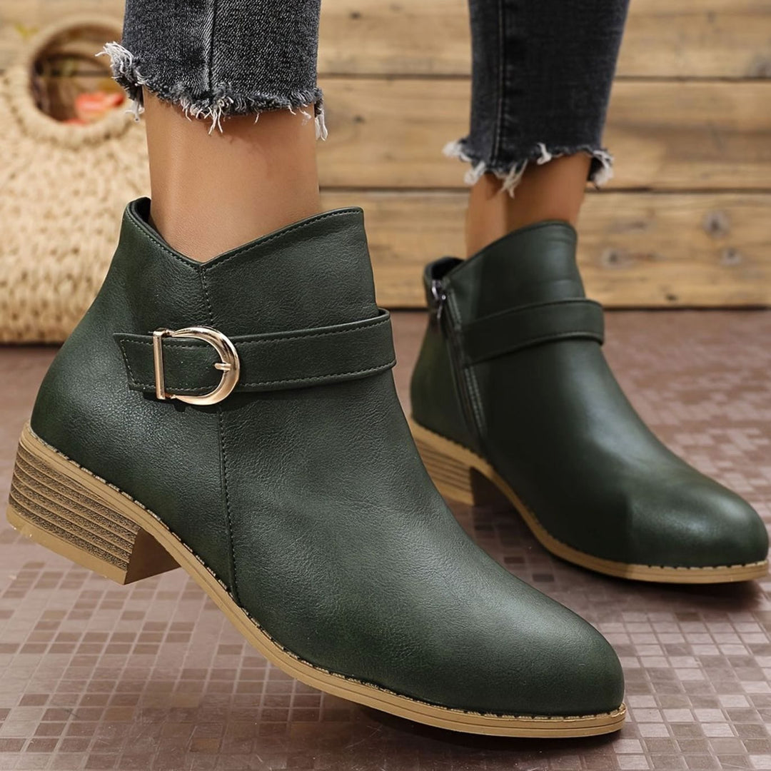 Dam ankelboots med blockklack, spänndetalj, sidodragkedja