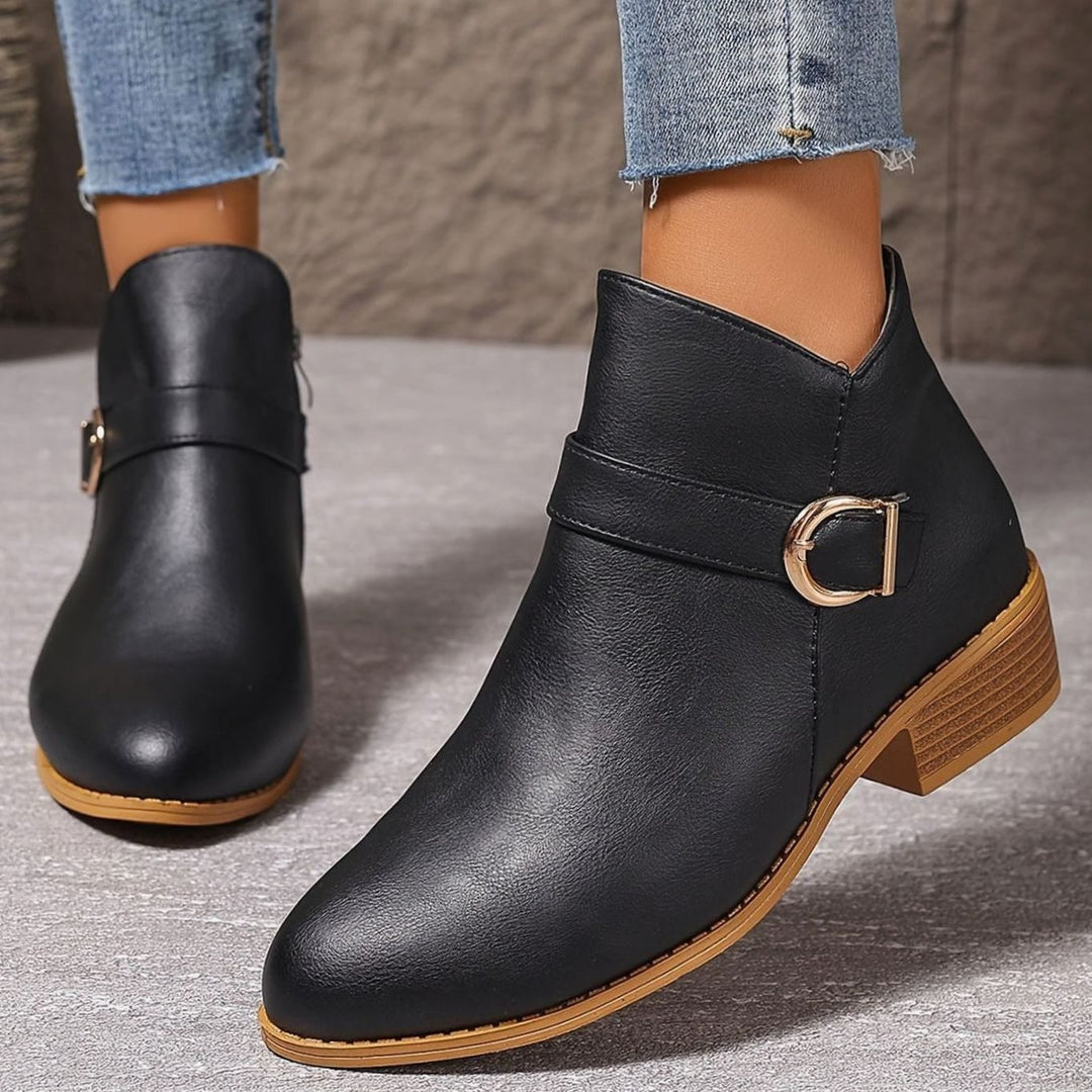 Dam ankelboots med blockklack, spänndetalj, sidodragkedja