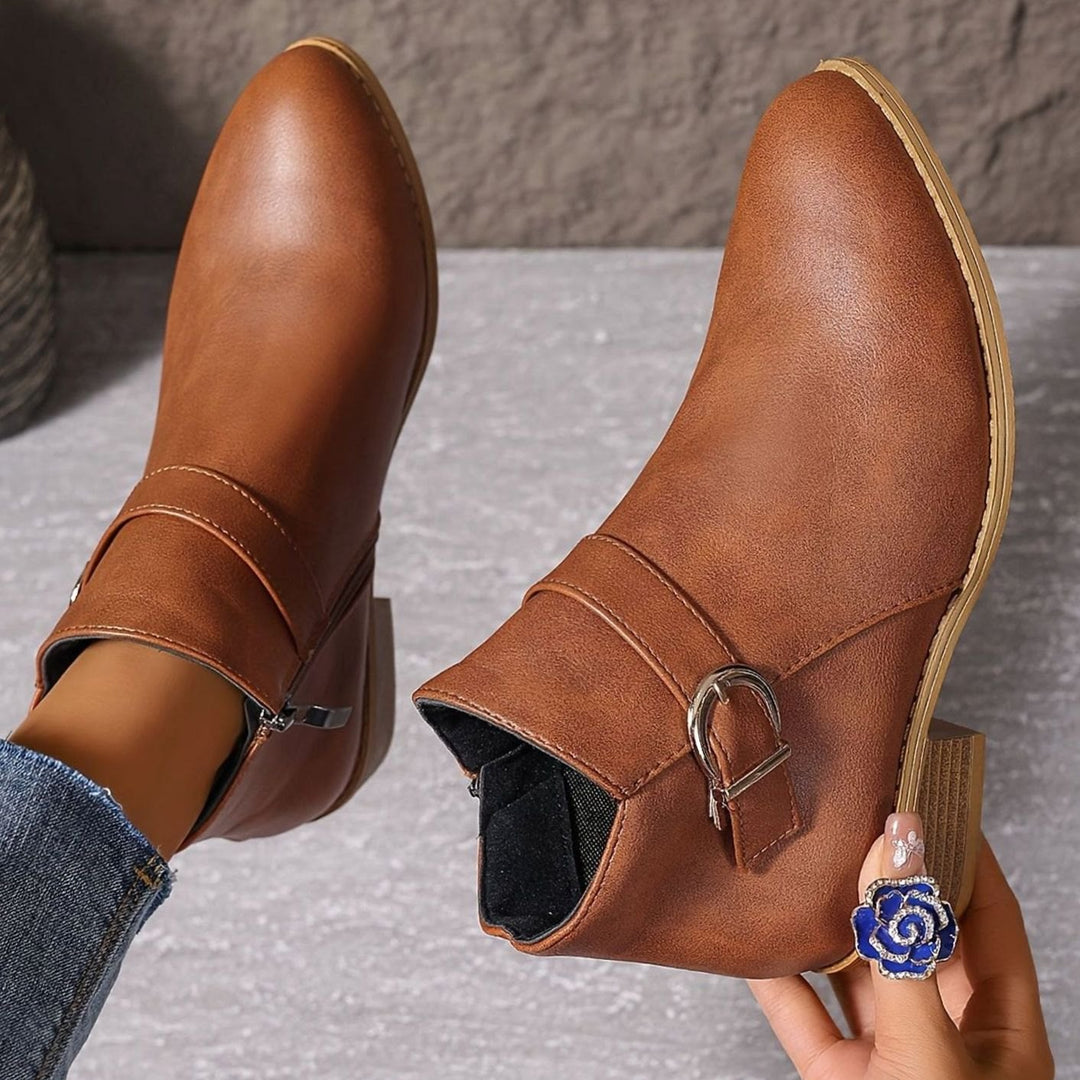 Dam ankelboots med blockklack, spänndetalj, sidodragkedja