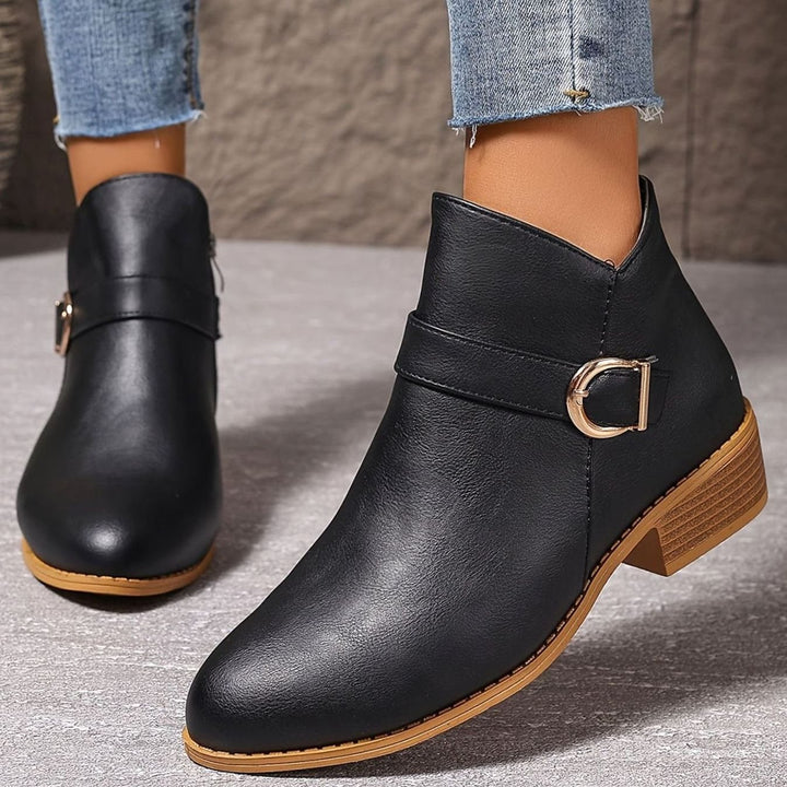Dam ankelboots med blockklack, spänndetalj, sidodragkedja