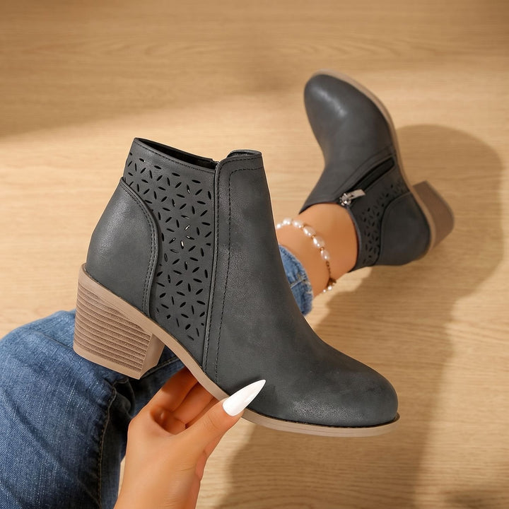 Dam ankelboots med sidodragkedja blockklack skärning-ut
