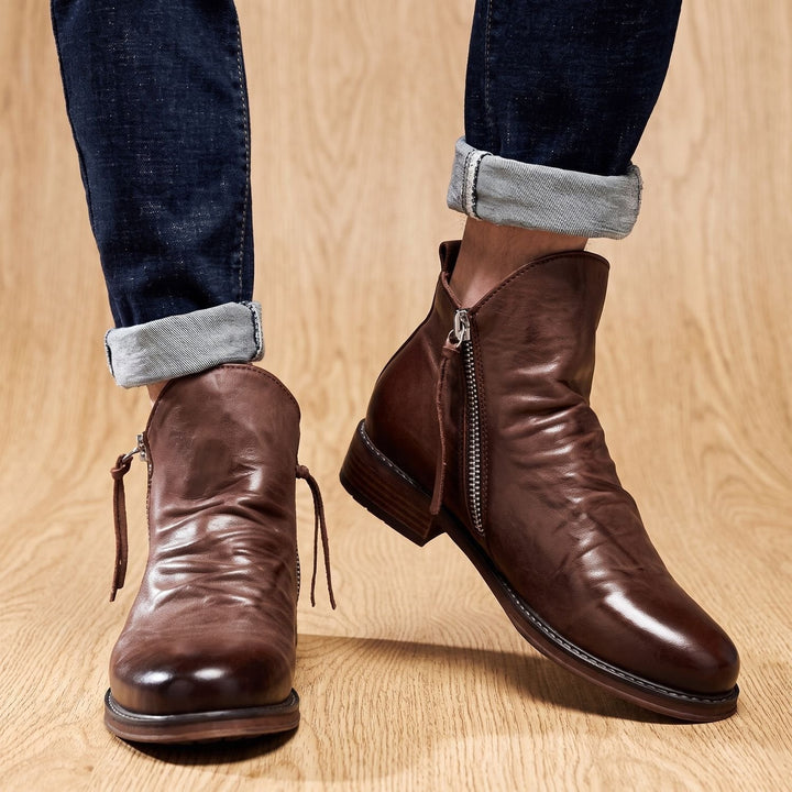 Dam ankelboots med sidodragkedja, läder stövlar