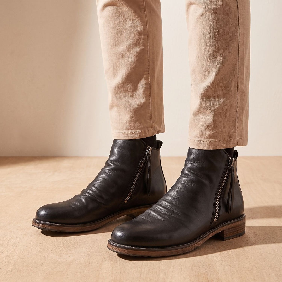 Dam ankelboots med sidodragkedja, läder stövlar