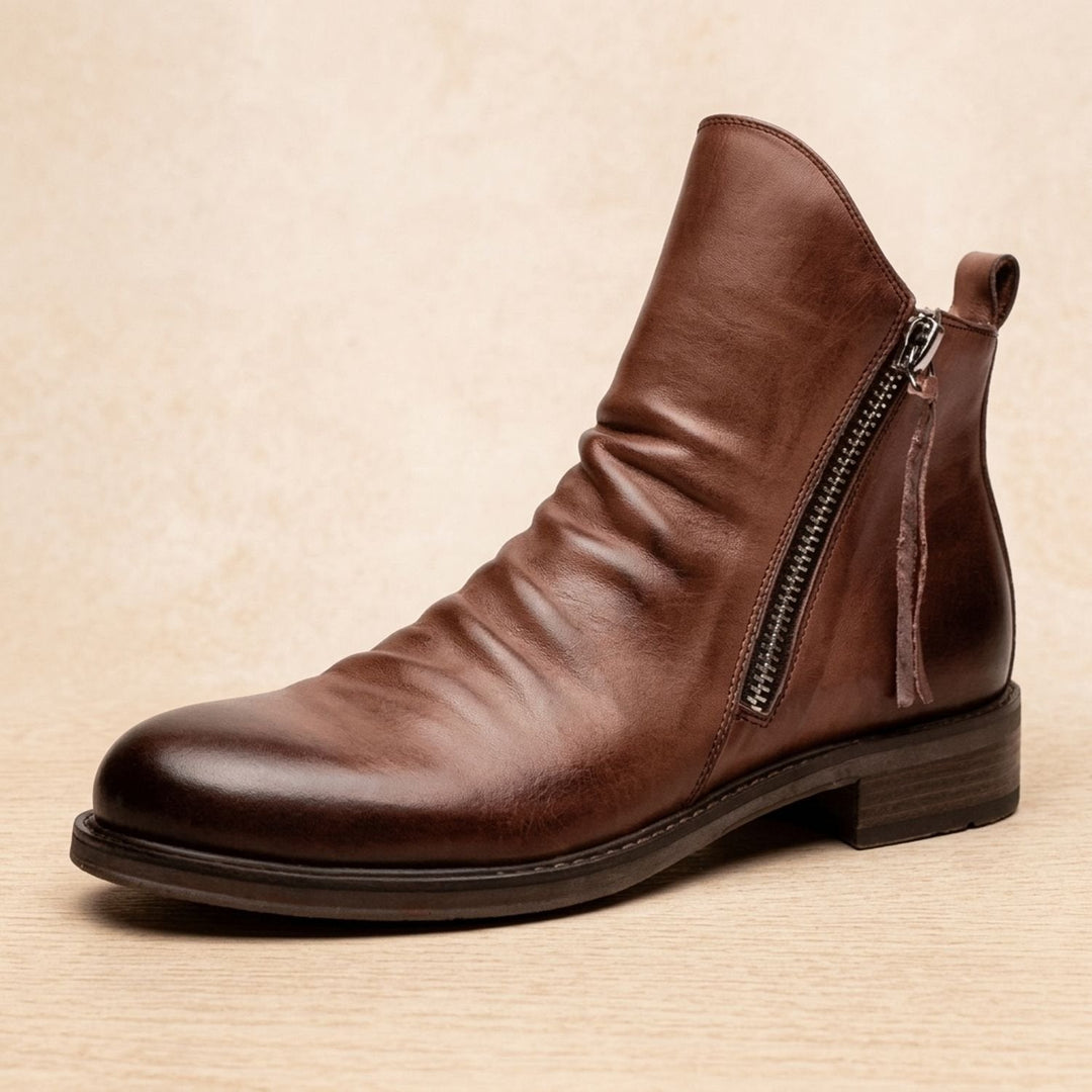 Dam ankelboots med sidodragkedja, läder stövlar