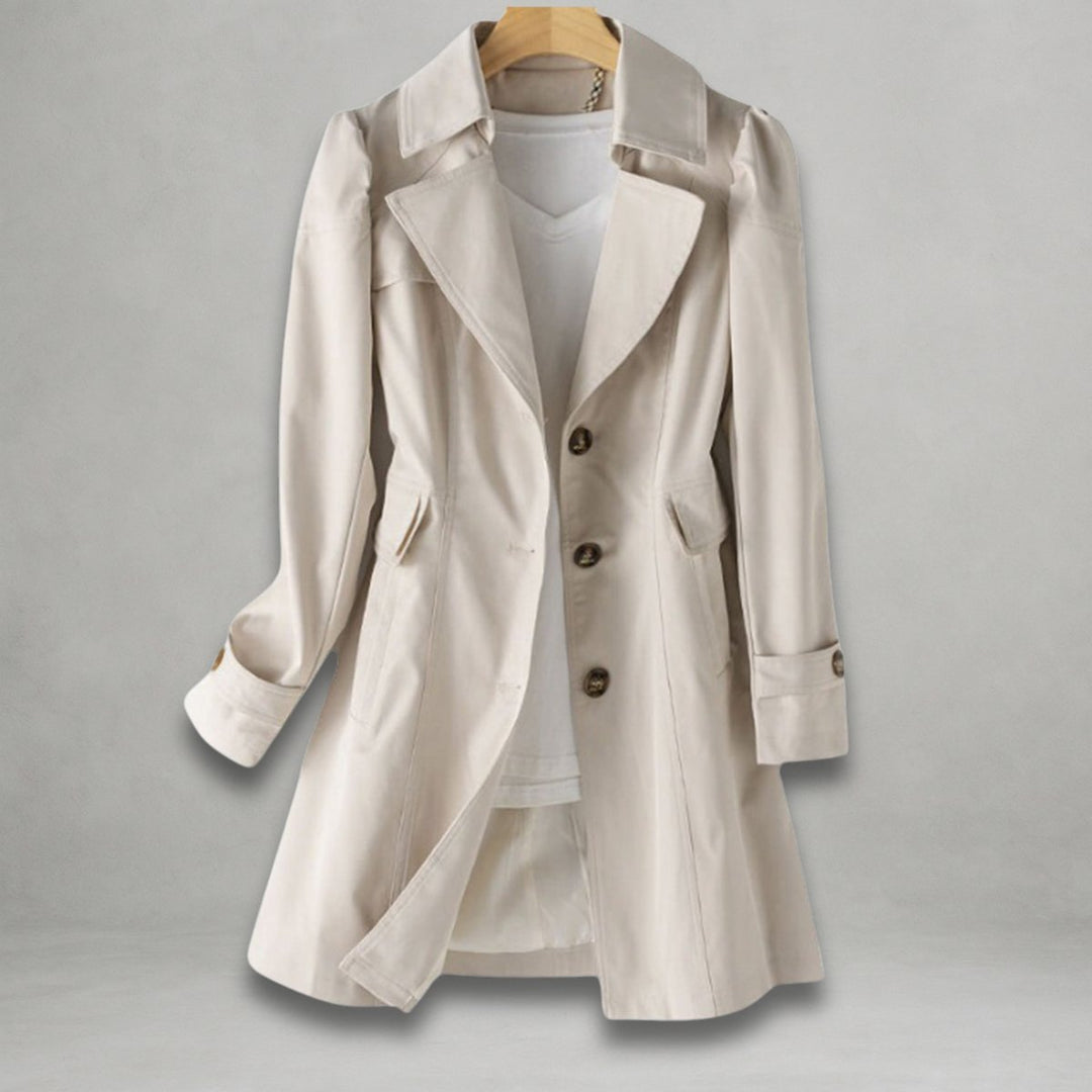 Dam trenchcoat elegant enkelknäppt bomull-nylon kappa