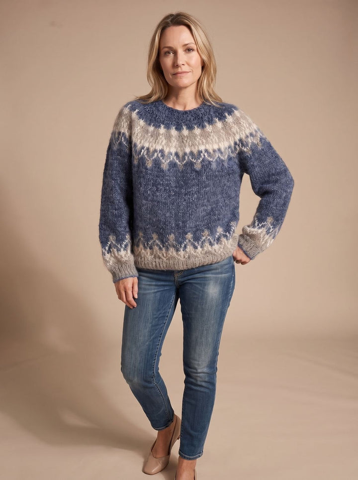 Dam jul tröja nordisk jacquard stickad tröja rund halsringning
