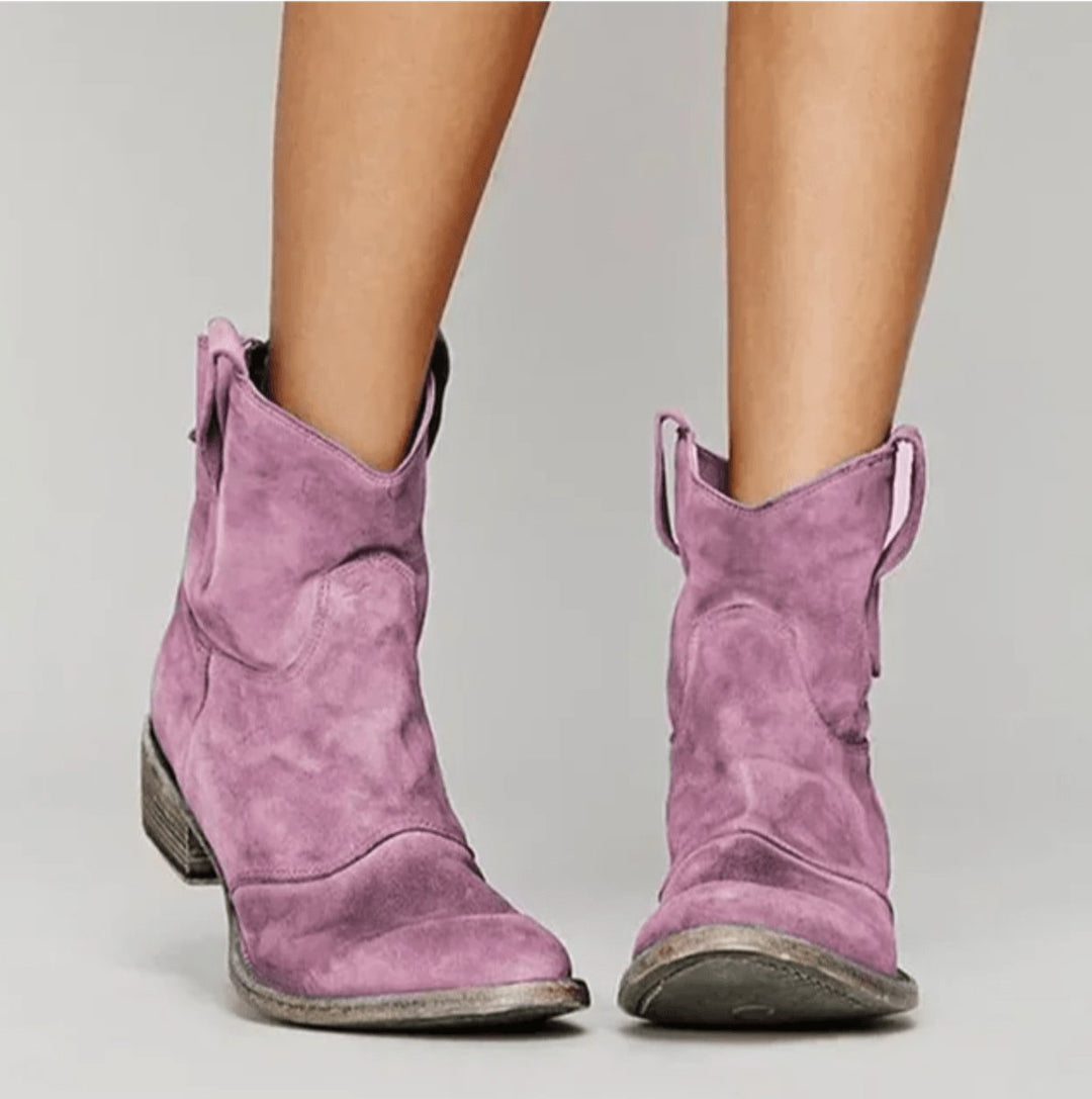 Dam western ankelboots mocka knähög stövlar platt klack
