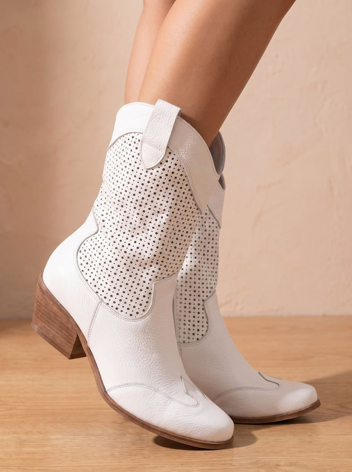 Dam western cowboystövlar perforerad mocka-stil blockklack