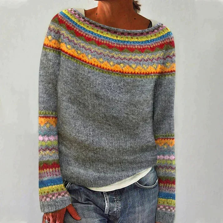 Dam tröja med långa ärmar och tryck i vintagedesign