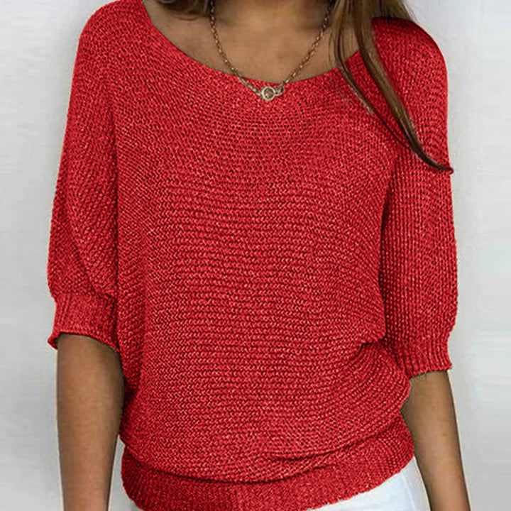 Elegant tröja för kvinnor lös stickad pullover rund halsringning