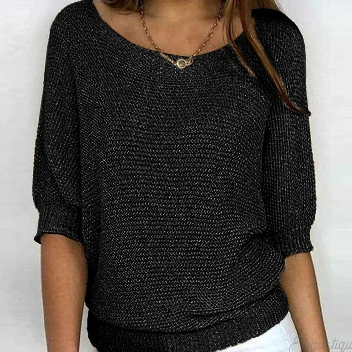 Elegant tröja för kvinnor lös stickad pullover rund halsringning
