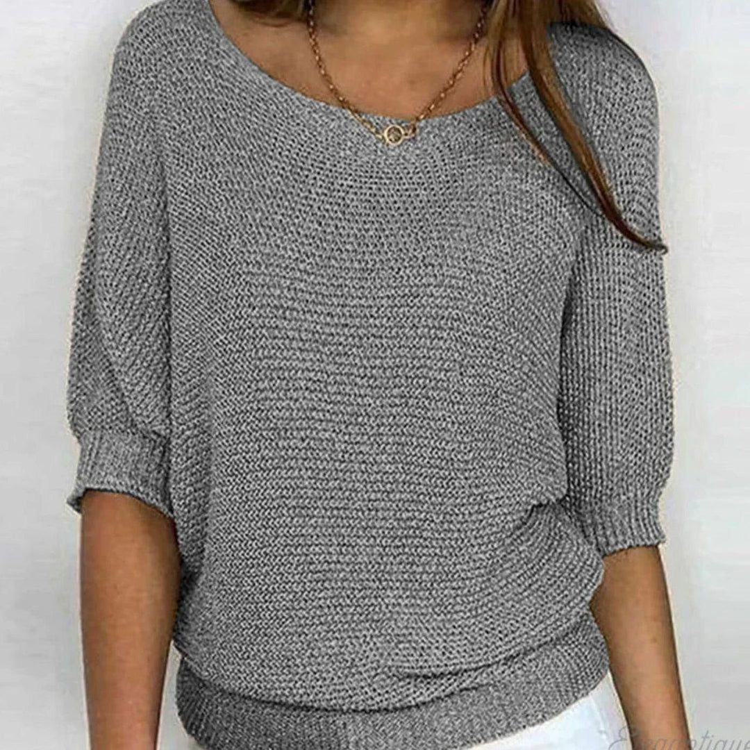 Elegant tröja för kvinnor lös stickad pullover rund halsringning