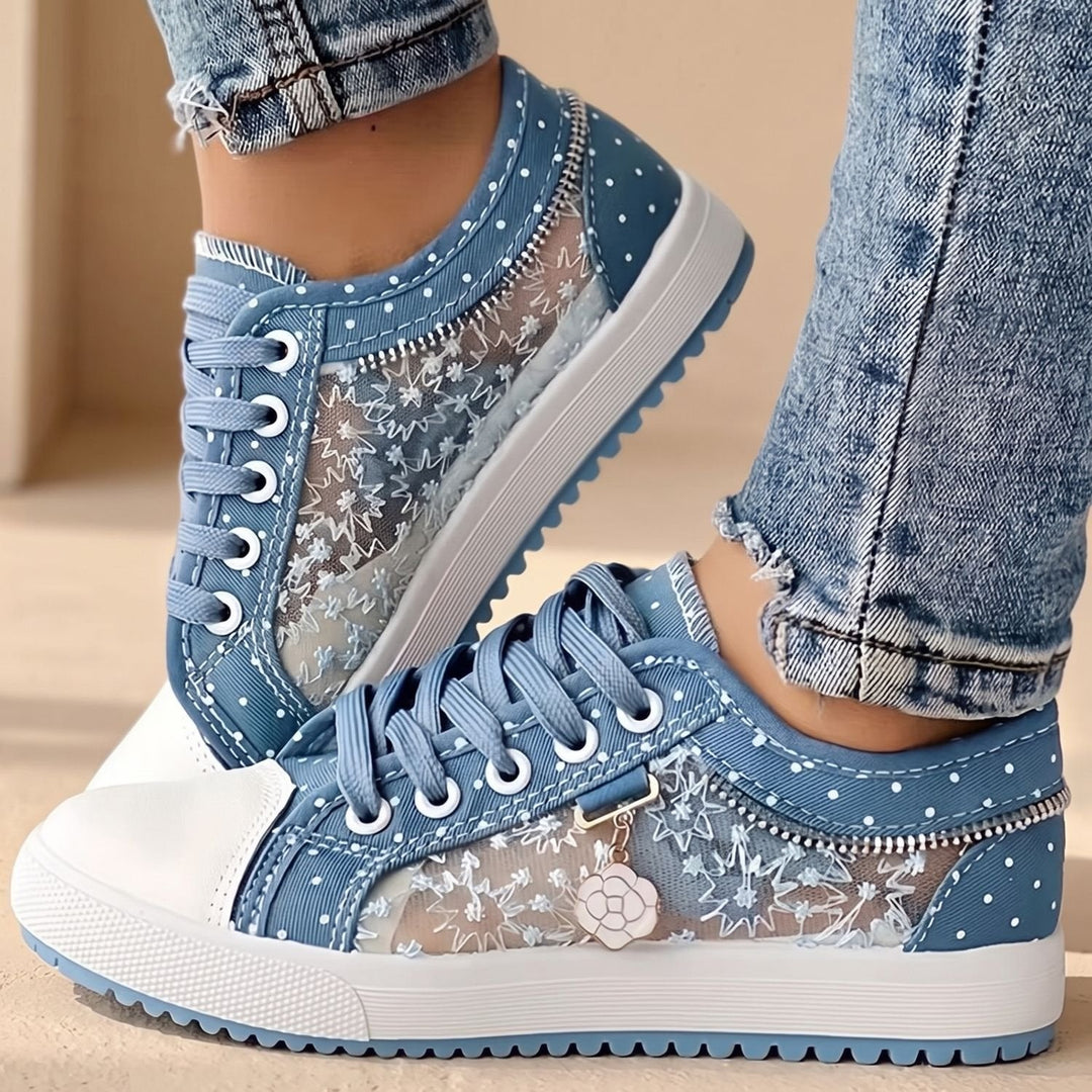 Elena dam sneakers med spets kant dragkedja blommig detalj