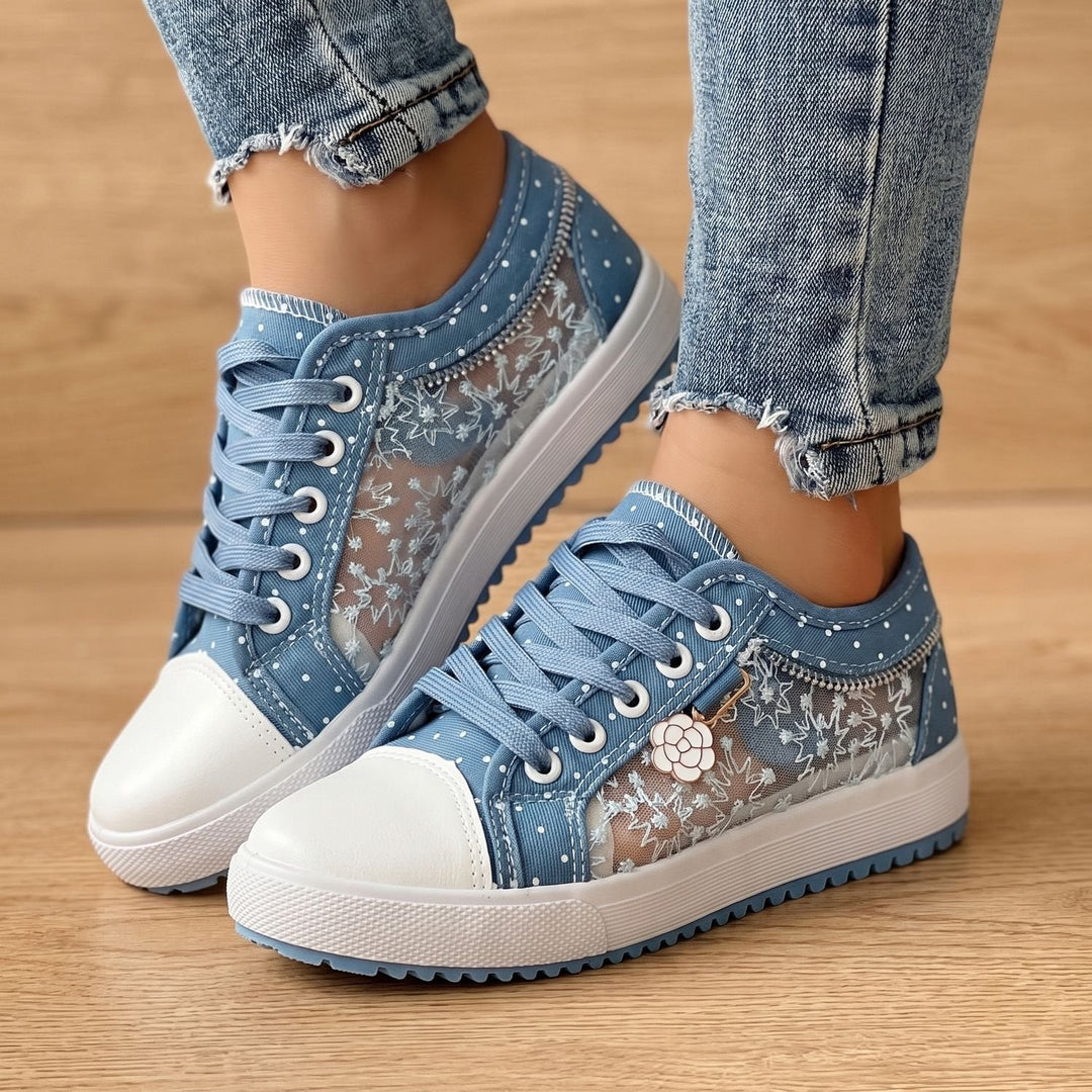 Elena dam sneakers med spets kant dragkedja blommig detalj