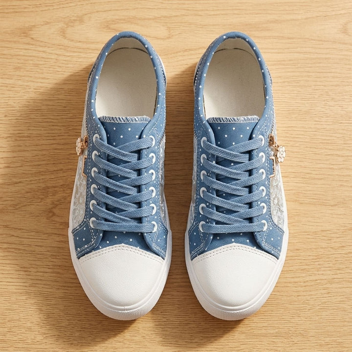 Elena dam sneakers med spets kant dragkedja blommig detalj