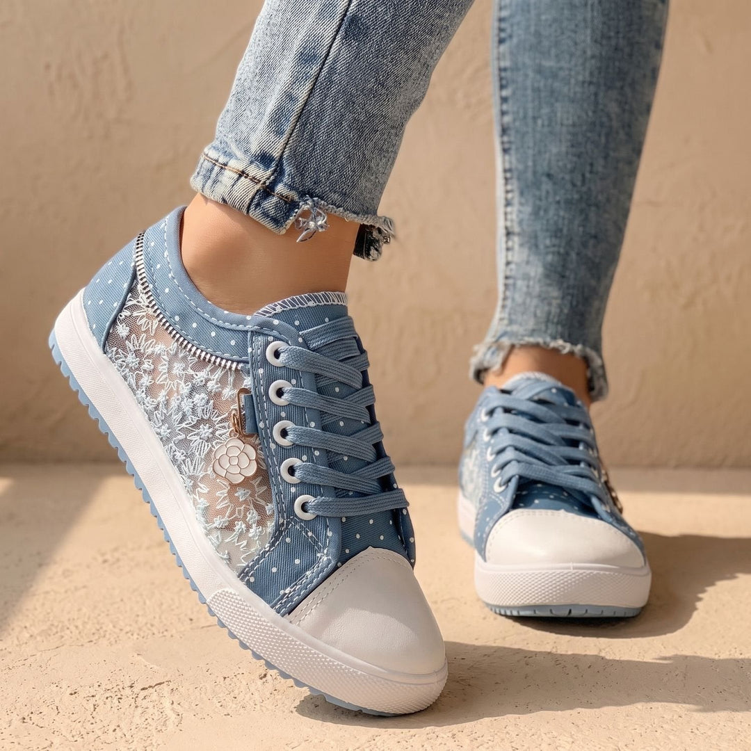 Elena dam sneakers med spets kant dragkedja blommig detalj
