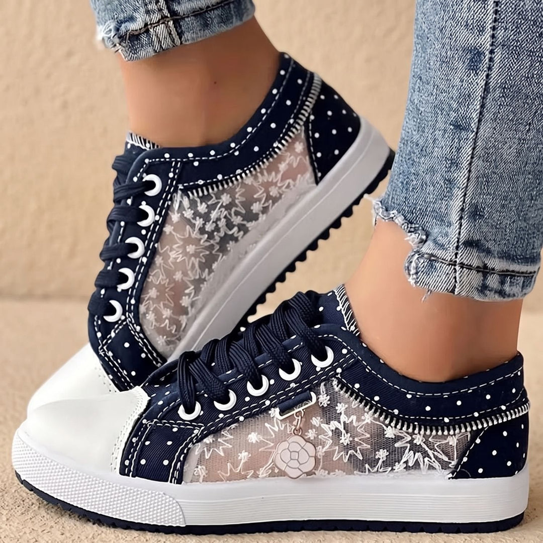 Elena dam sneakers med spets kant dragkedja blommig detalj
