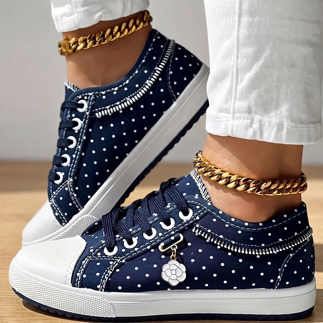 Elena dam sneakers med spets kant dragkedja blommig detalj