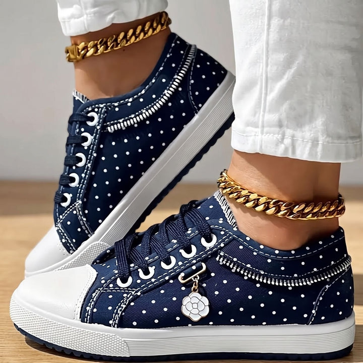 Elena dam sneakers med spets kant dragkedja blommig detalj
