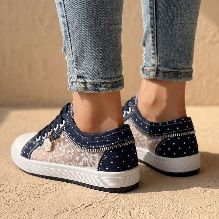 Elena dam sneakers med spets kant dragkedja blommig detalj