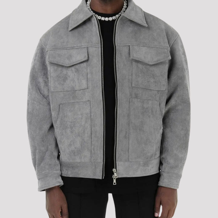 Herr övergångsjacka mocka stil trucker med dragkedja