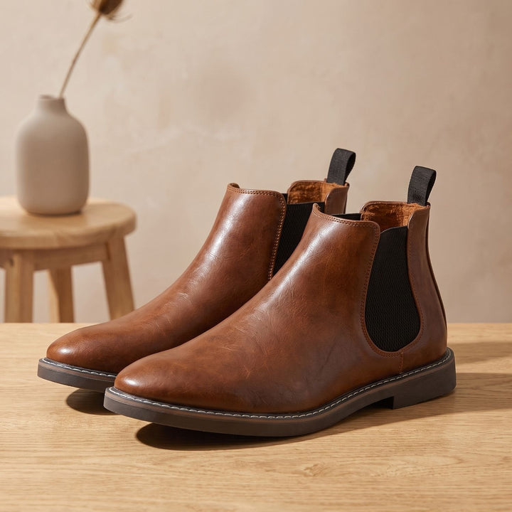 Herr chelseaboots hel narvläder slip-på ankelboots