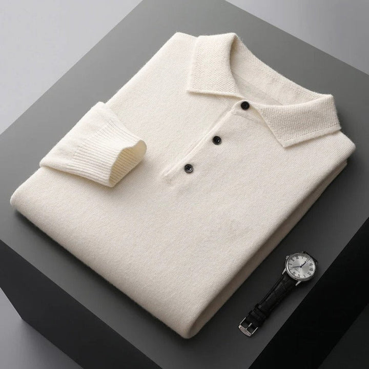 Herr kashmir polo stickad tröja långärmad arbete stickad pullover
