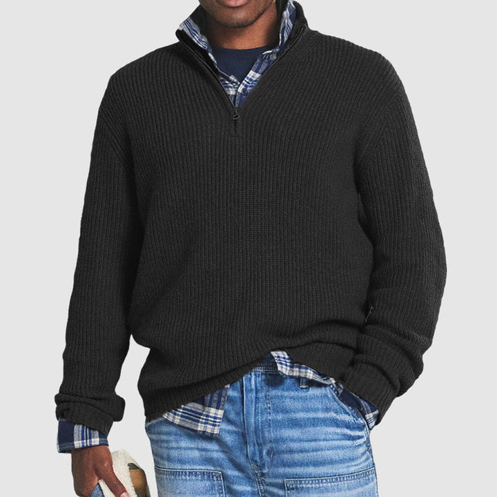 Herr ribbstickad kvartsdragkedja stickad tröja arbete ledig pullover
