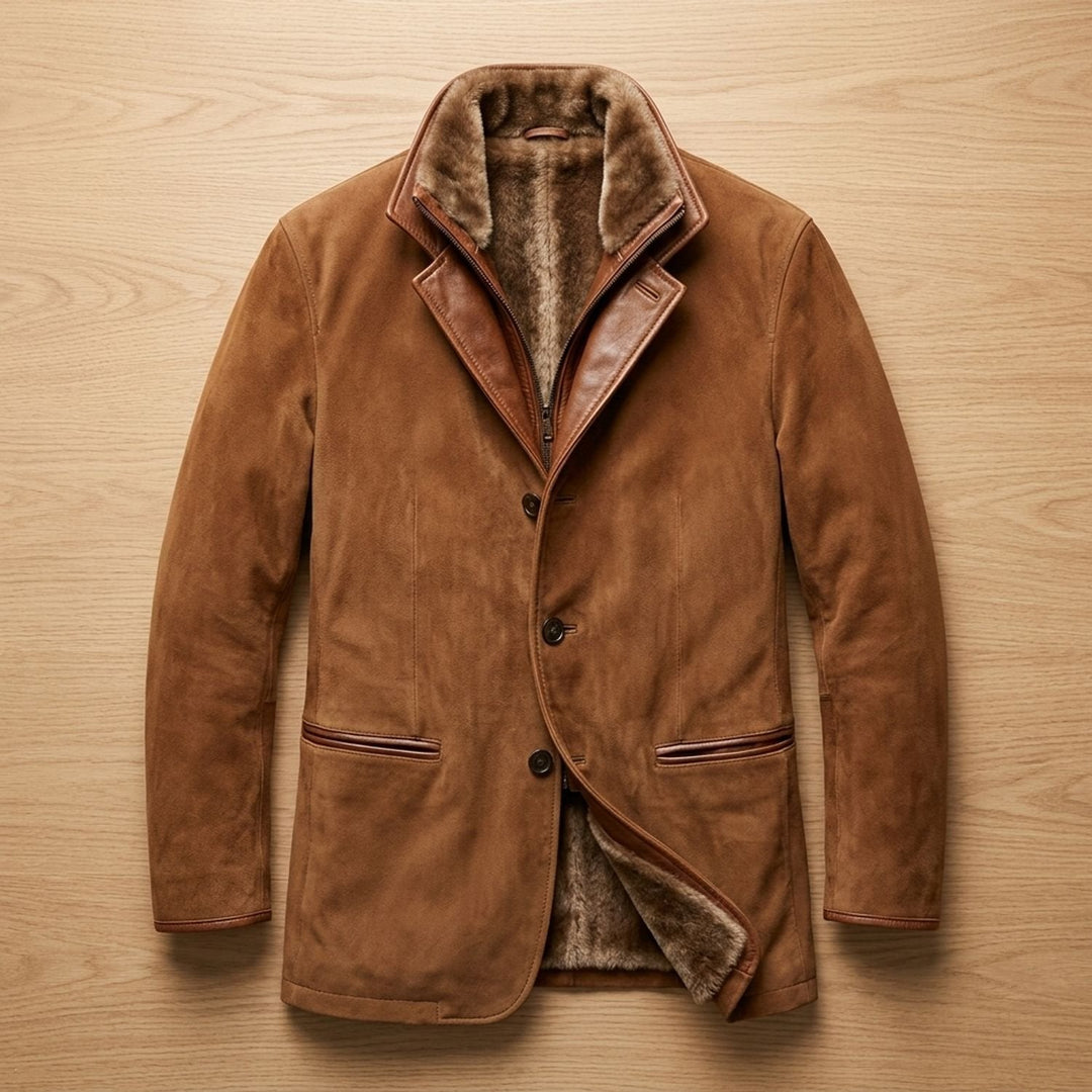 Herr vintage mocka kavaj med fleece krage och knappslå