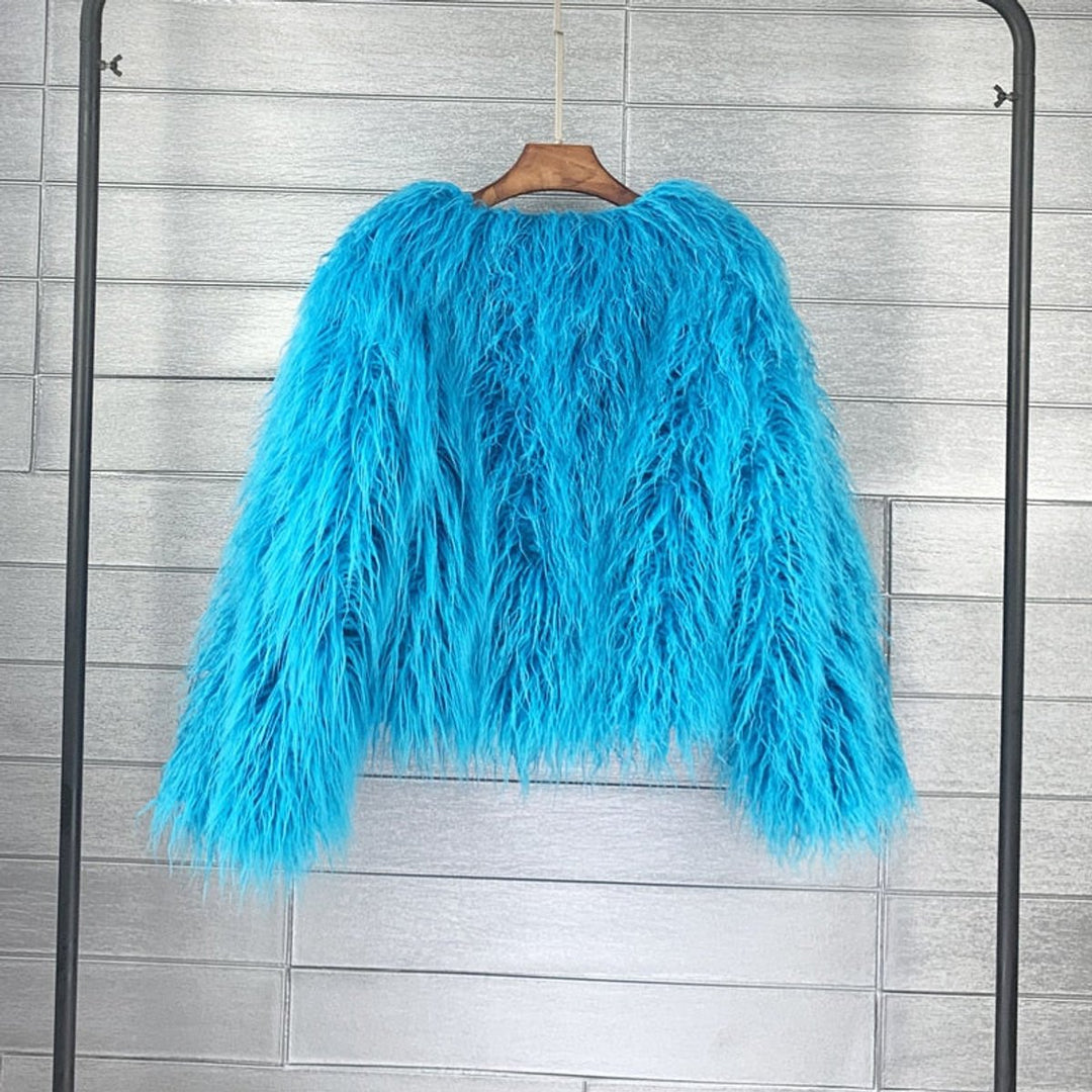 Dam fuskpäls kappa fluffig lång pile vinterkappa