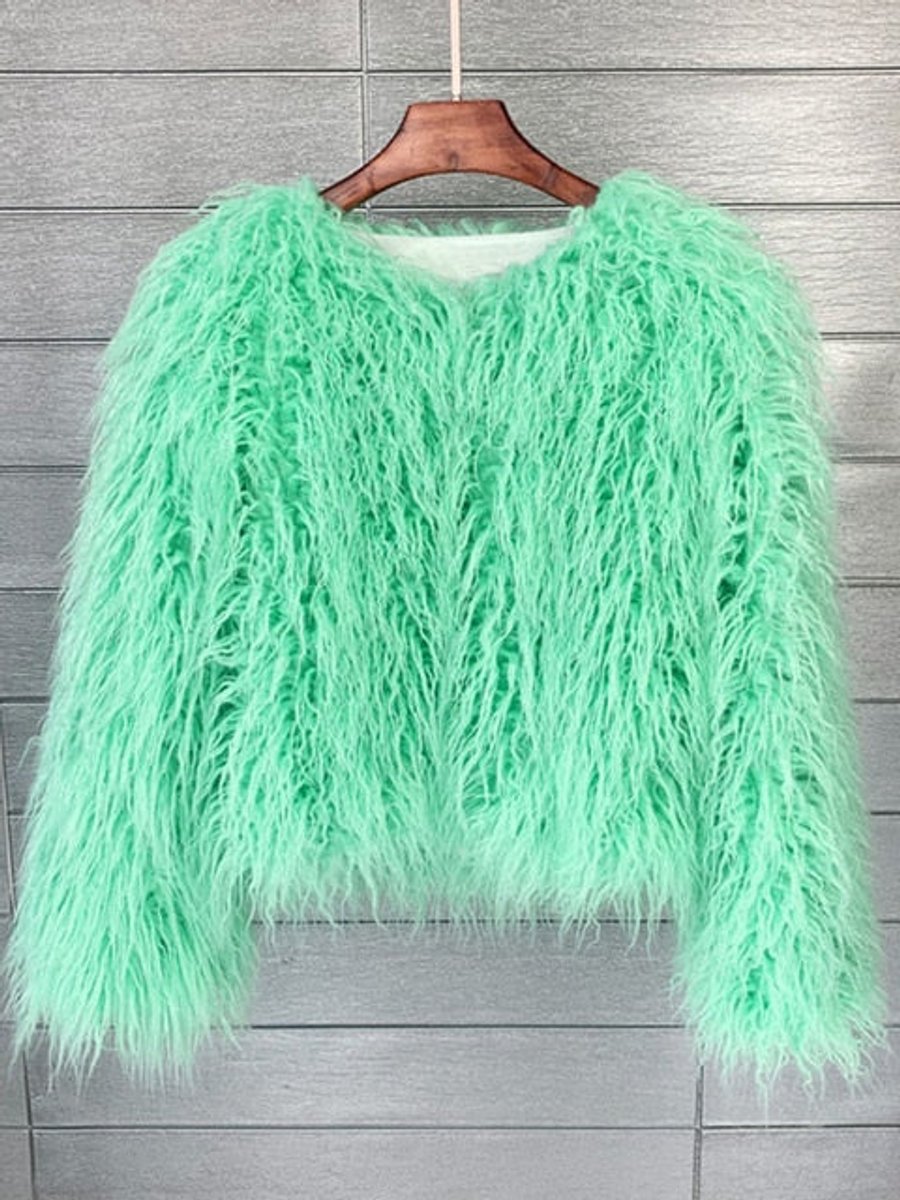 Dam fuskpäls kappa fluffig lång pile vinterkappa