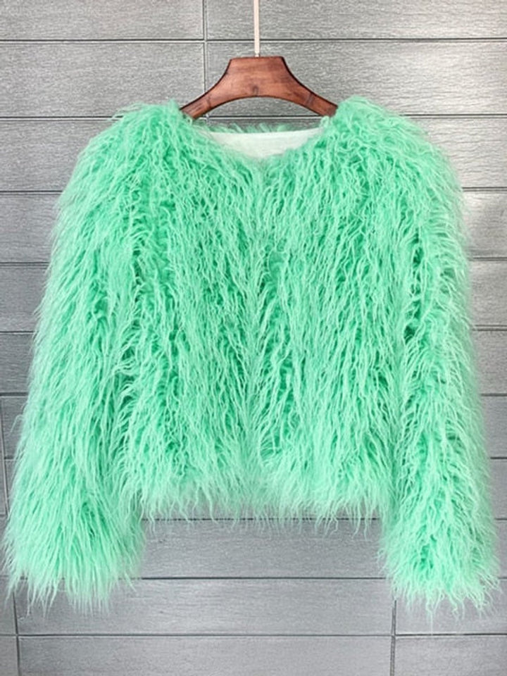 Dam fuskpäls kappa fluffig lång pile vinterkappa
