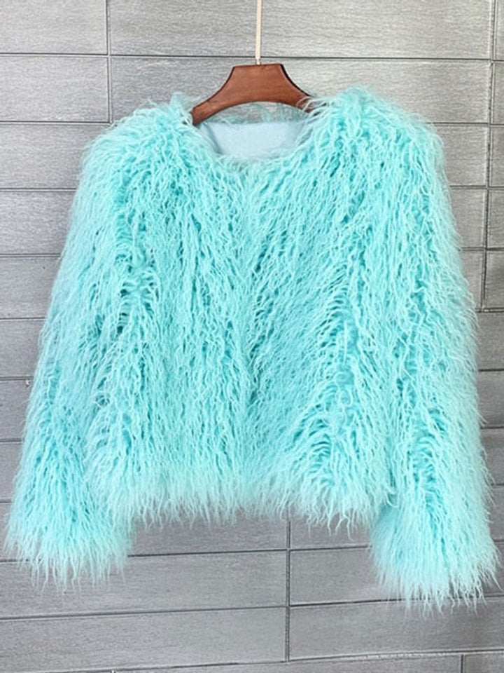 Dam fuskpäls kappa fluffig lång pile vinterkappa