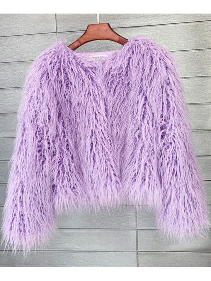 Dam fuskpäls kappa fluffig lång pile vinterkappa