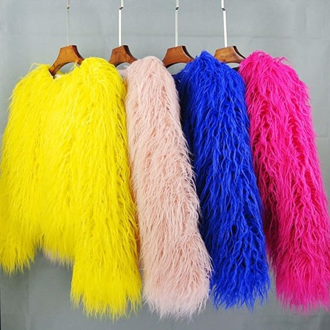 Dam fuskpäls kappa fluffig lång pile vinterkappa