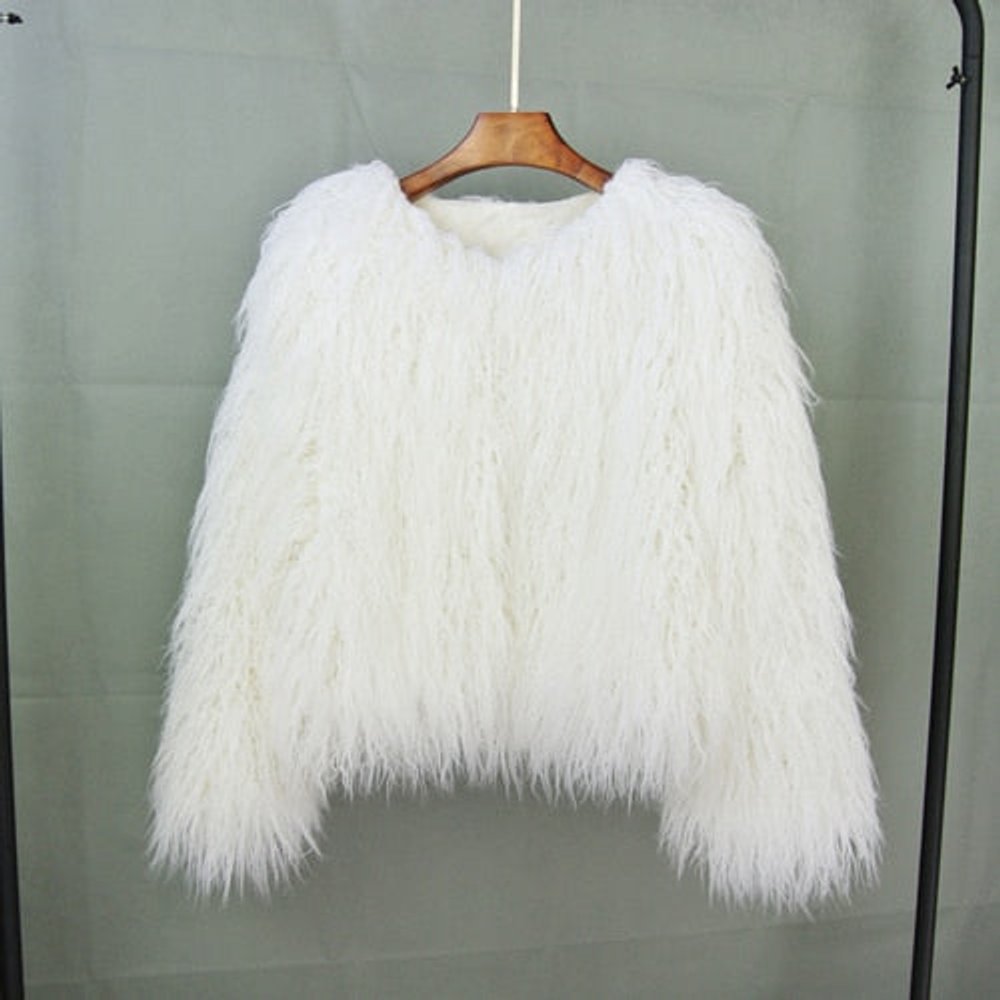 Dam fuskpäls kappa fluffig lång pile vinterkappa