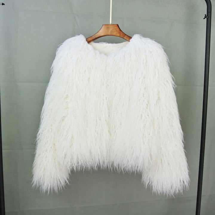 Dam fuskpäls kappa fluffig lång pile vinterkappa