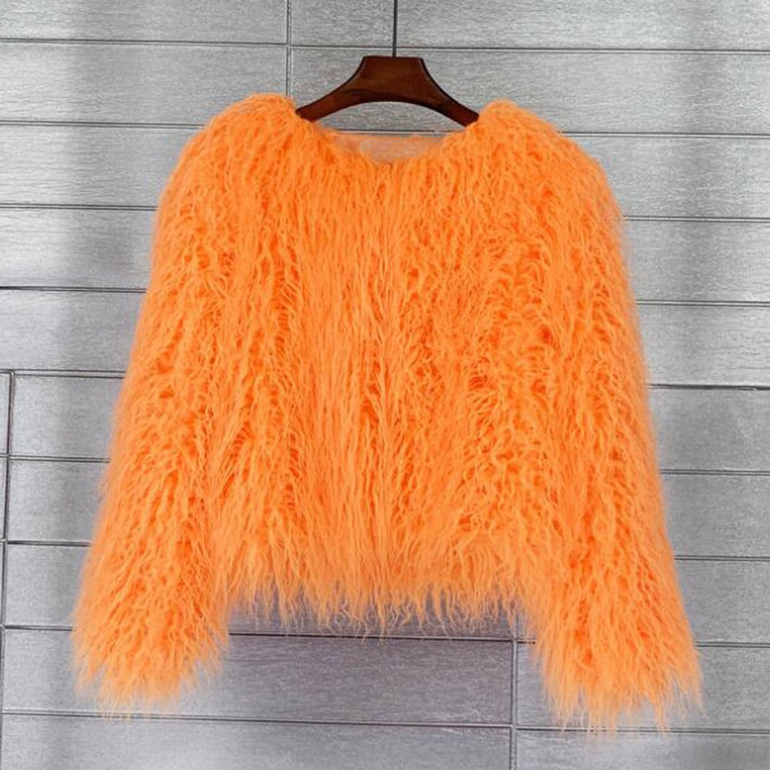 Dam fuskpäls kappa fluffig lång pile vinterkappa