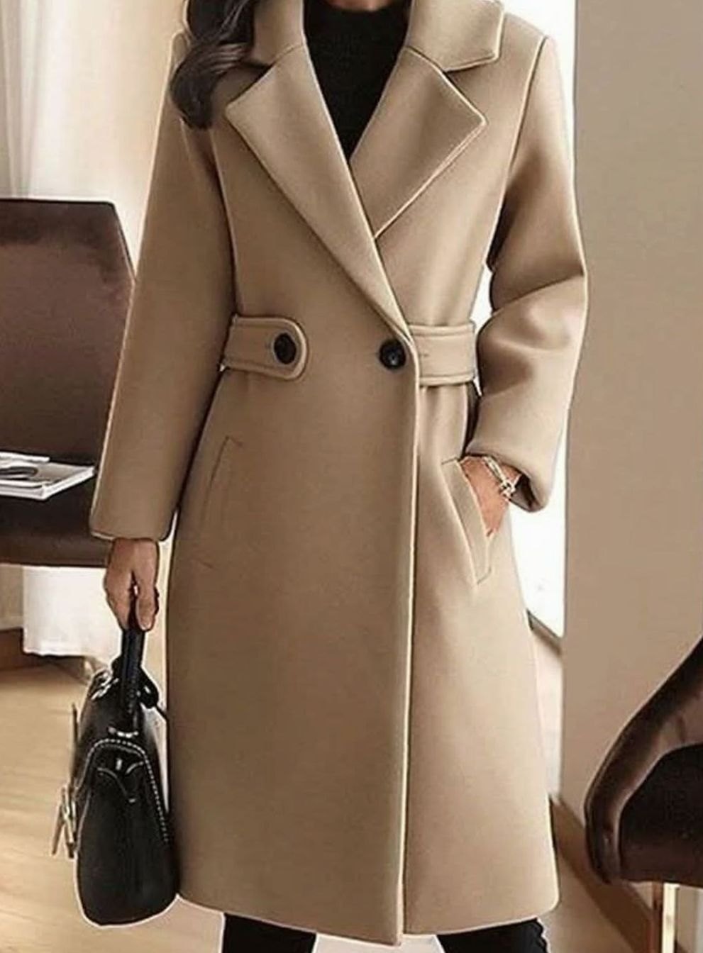 Dam kappa klassisk ull trenchcoat lång elegant vinterkappa