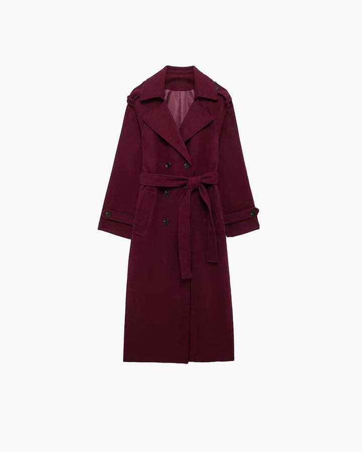 Dam lång vinter trenchcoat tillverkad av ull