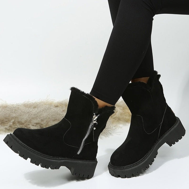 Dam ankelboots med foder, mocka, dragkedja