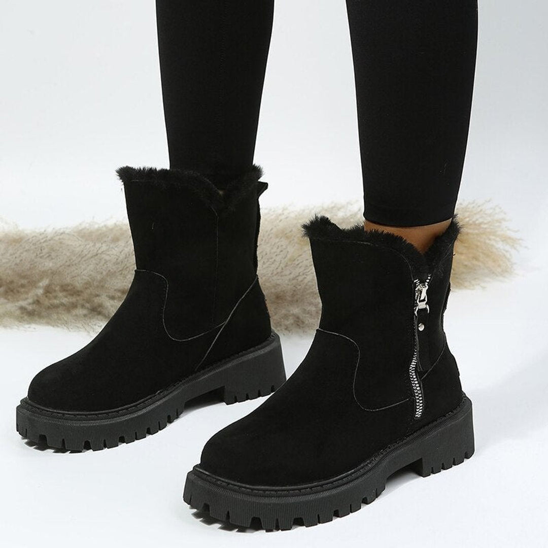 Dam ankelboots med foder, mocka, dragkedja