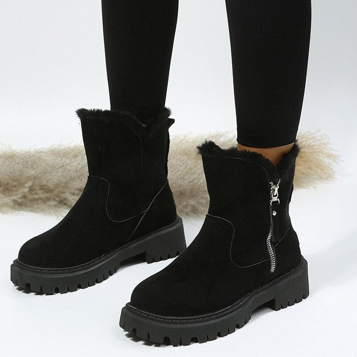 Dam ankelboots med foder, mocka, dragkedja
