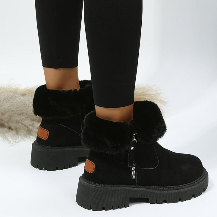 Dam ankelboots med foder, mocka, dragkedja