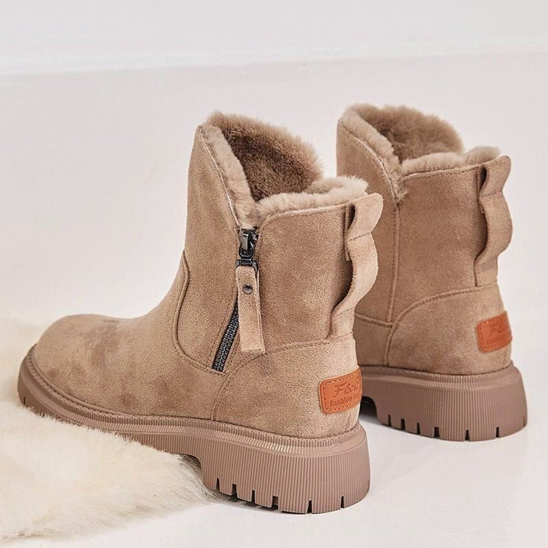 Dam ankelboots med foder, mocka, dragkedja