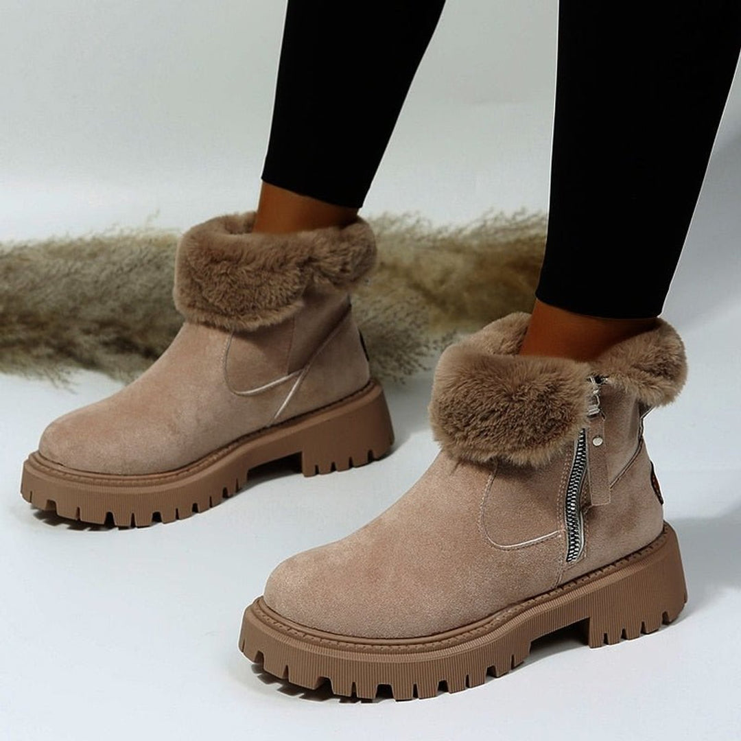 Dam ankelboots med foder, mocka, dragkedja
