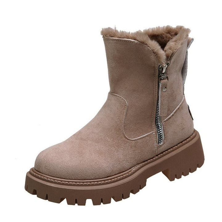 Dam ankelboots med foder, mocka, dragkedja