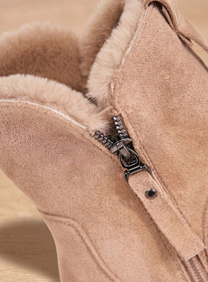 Dam ankelboots mocka pälsimitation-fodrad varm vinterboots dragkedja