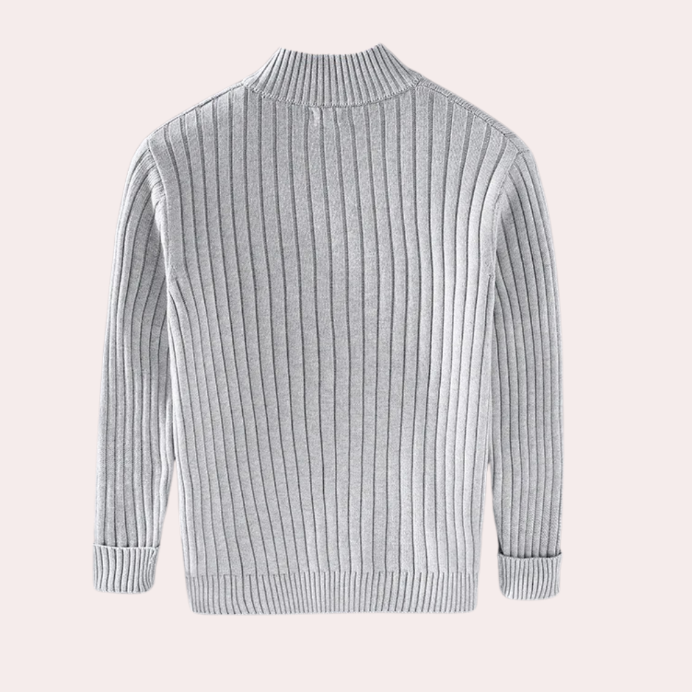 Herr stickad cardigan med dragkedja och diskreta stickdetaljer
